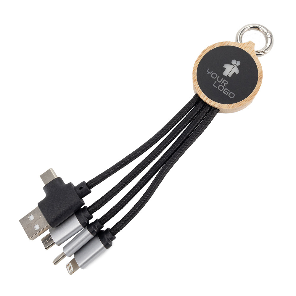 Logotrade corporate gifts photo of: 4-in-1 cable with elighted logo in a wooden casing, LH-ZMU05