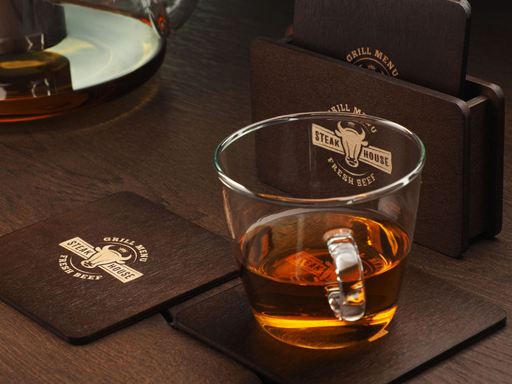 Logo trade promotional product photo of: Wooden box with 4 coasters 1871121