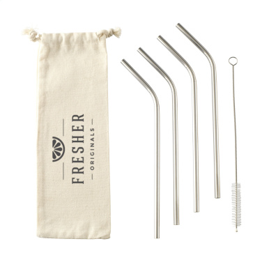 Logo trade advertising product photo of: ECO RVS 4 pieces ECO Straw Set stainless-steel straws