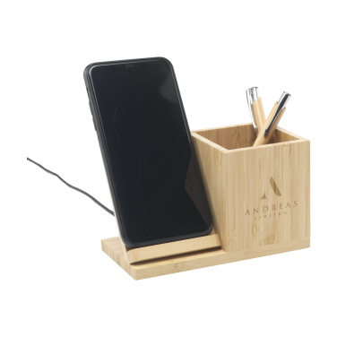Logotrade advertising product picture of: Bamboo Boss 15W charger/pen holder