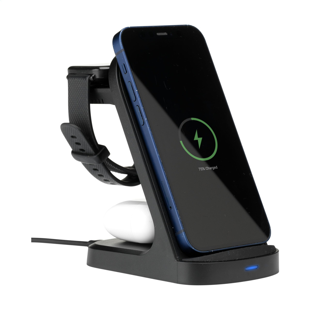 Logotrade promotional item picture of: Triple-Up RCS Recycled ABS Wireless Charger Stand