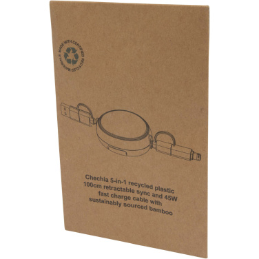 Logo trade promotional items picture of: Chechia 5-in-1 recycled plastic 100 cm retractable data sync and 45W fast charge cable