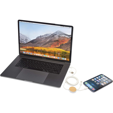 Logo trade promotional gifts picture of: Chechia 5-in-1 recycled plastic 150 cm data sync and 27W fast charge cable with bamboo details