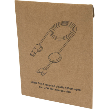 Logo trade promotional products image of: Citala 5-in-1 recycled plastic 150 cm data sync and 27W fast charge cable