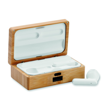 Logo trade business gifts image of: TWS earbuds in bamboo case