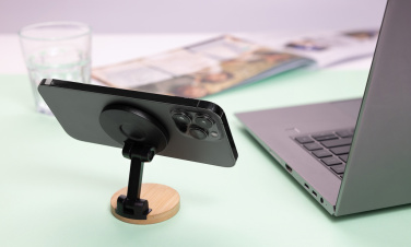 Logotrade advertising products photo of: Magmount RCS recycled plastic and bamboo phone stand