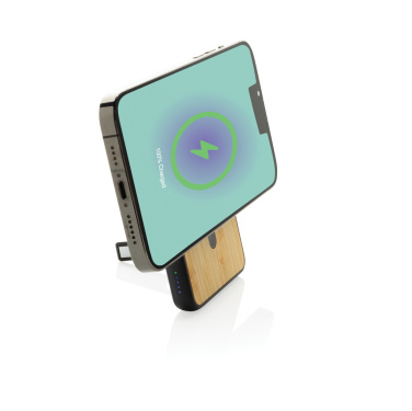 Logo trade promotional merchandise image of: Zen RCS rplastic 5000 mah 5W magnetic bamboo powerbank