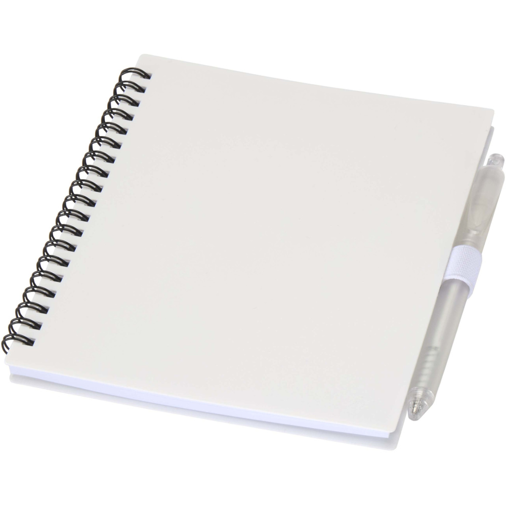 Logo trade promotional gift photo of: Niove recycled plastic soft cover notebook and ballpoint pen set (blue ink)
