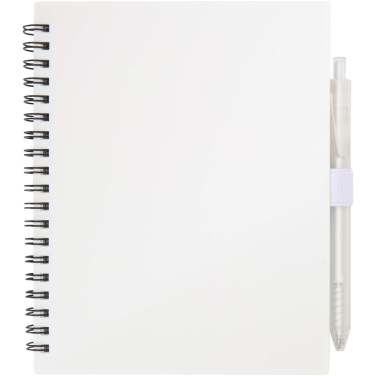 Logo trade advertising products picture of: Niove recycled plastic soft cover notebook and ballpoint pen set (blue ink)