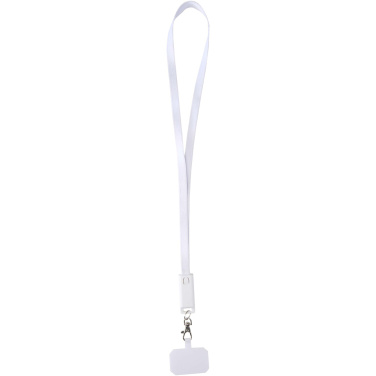 Logo trade promotional item photo of: Franz recycled plastic smartphone lanyard with built-in data sync and 65W fast charge 5-in-1 cable