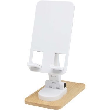 Logo trade promotional item photo of: Alfirk recycled plastic foldeable desk phone stand with bamboo details