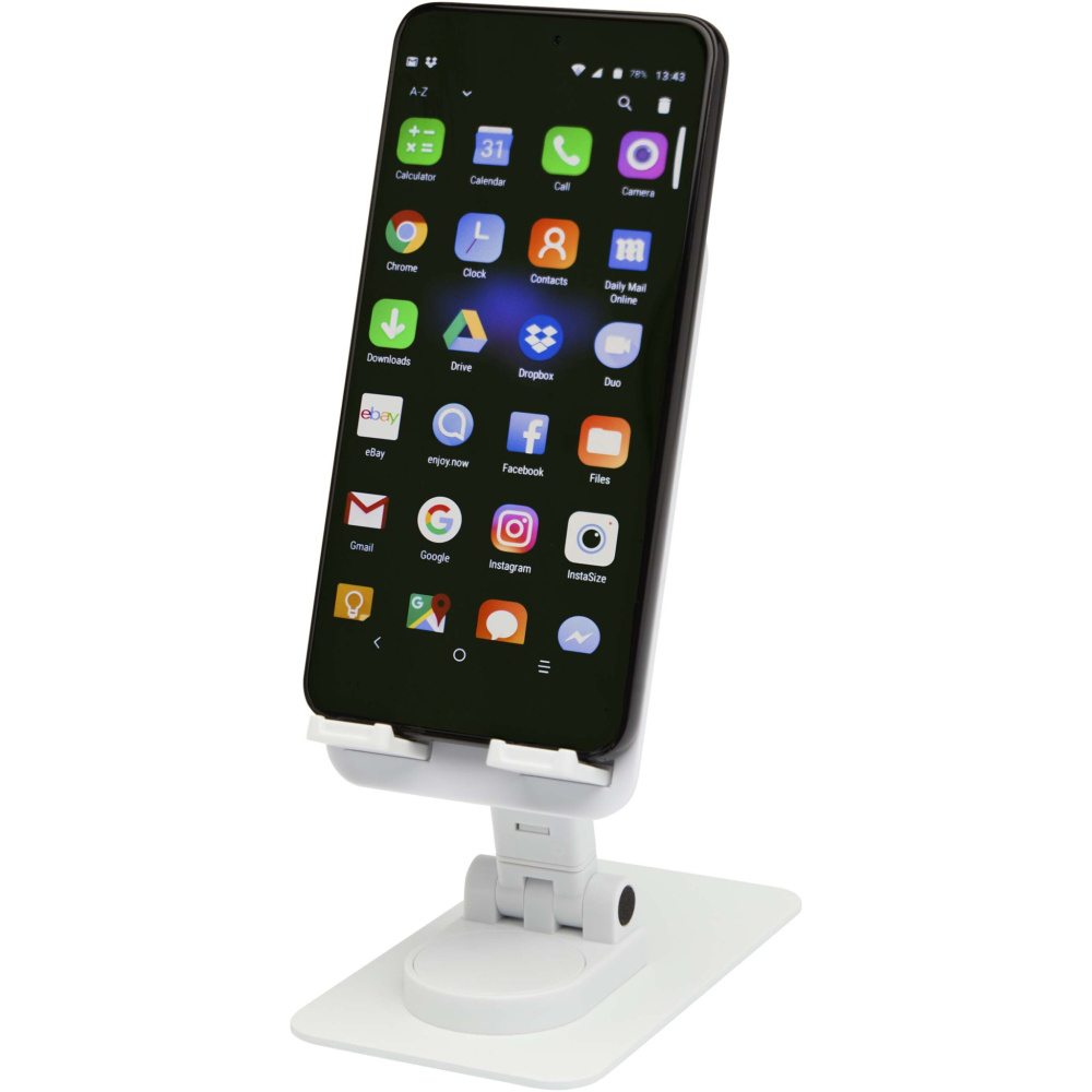 Logo trade promotional item photo of: Alhena recycled plastic foldeable phone holder with metal desk stand