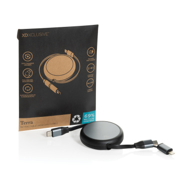 Logotrade promotional gift picture of: Terra RCS recycled aluminium retractable 240W 2-in-1 cable