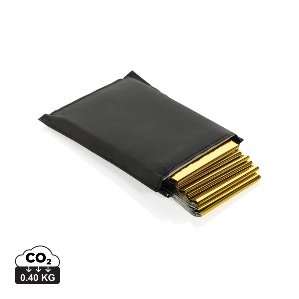 Logo trade promotional merchandise picture of: Solra emergency blanket in RCS recycled RPET pouch