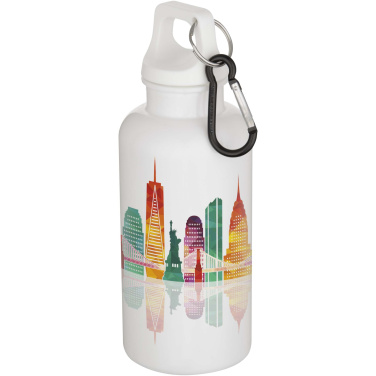 Logotrade promotional merchandise image of: Oregon 400 ml solid colour RCS recycled plastic water bottle with carabiner