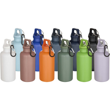 Logotrade promotional product picture of: Oregon 400 ml solid colour RCS recycled plastic water bottle with carabiner