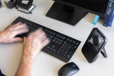 Logo trade promotional product photo of: Aervina RCS recycled plastic re-chargeable desk fan