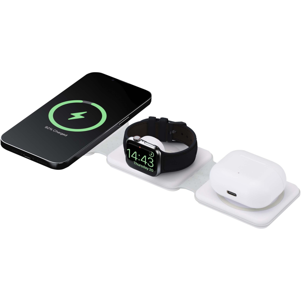 Logo trade promotional merchandise picture of: Armus 3-in-1 15W recycled plastic foldable wireless charger