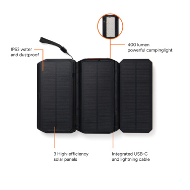 Logo trade promotional product photo of: Nordic Drift Titan 10.000mAh solar powerbank with 3 panels