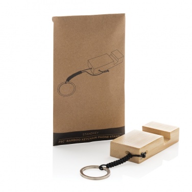Logotrade reklaamkingi foto: Standkey bambusest võtmehoidja telefonialus