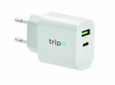 Logo trade reklaamkingituse pilt: 18W 2 pordiga USB laadija EU pistik