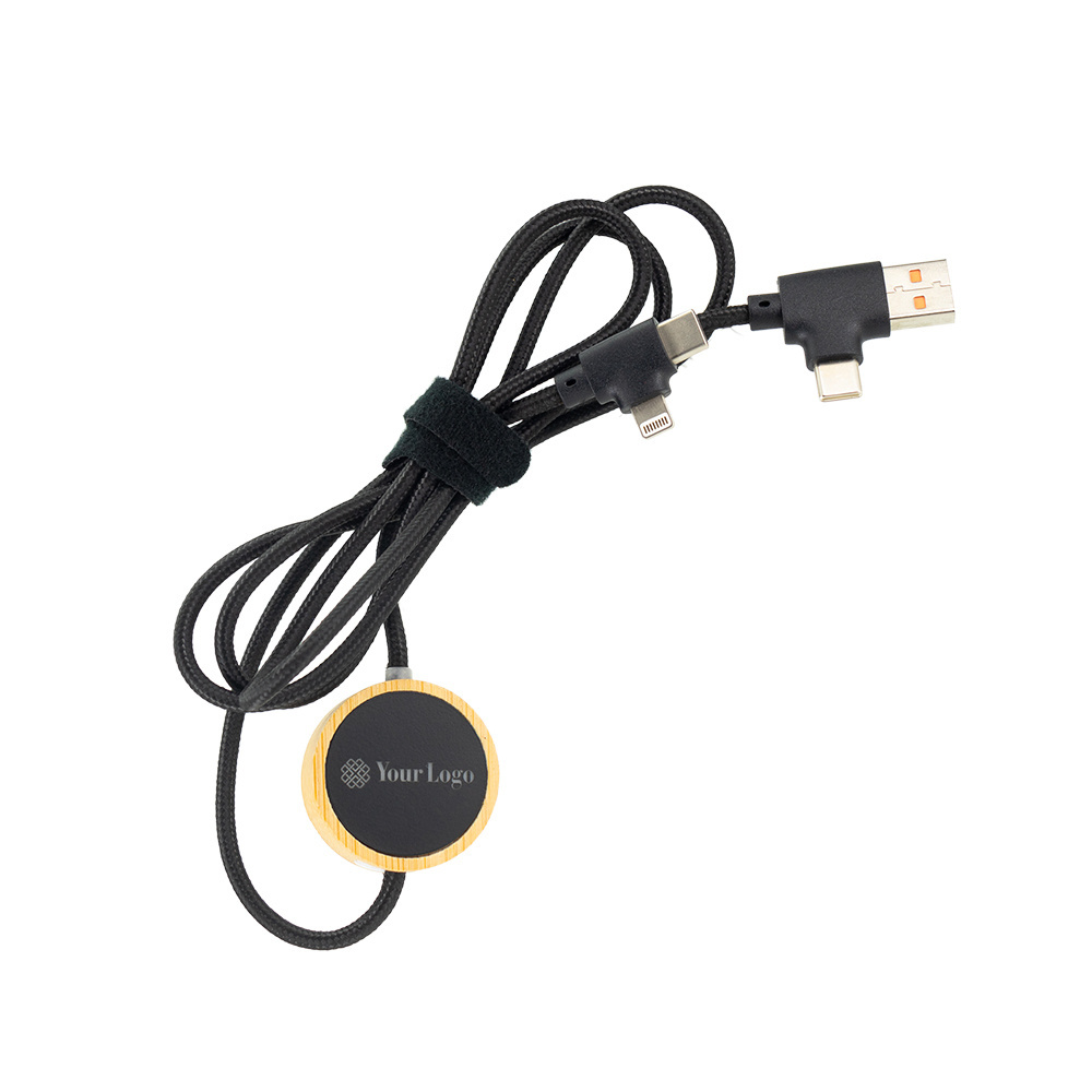 Logotrade firmakingid pilt: 4in1 pikk puidust kaabel valgustatud logoga graveerimiseks