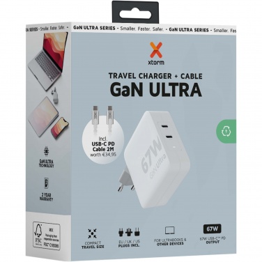 Logotrade mainoslahja tuotekuva: Xtorm XVC2067 GaNUltra 67 W matkalaturi 100 W USB-C PD -kaapelilla