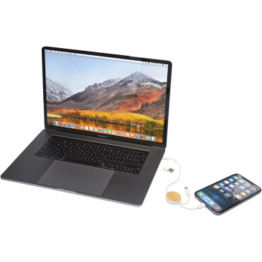 Logotrade mainostuotet kuva: Chechia kierrätysmuovinen 30 cm:n ja 27 W:n datasynkronoiva 5-in-1-pikalatauskaapeli bambukoristeilla