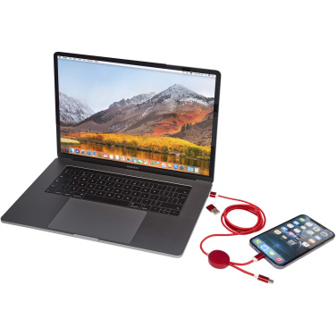 Logotrade mainoslahjat ja liikelahjat tuotekuva: Alasia kierrätysalumiininen ja -muovinen 150 cm:n ja 27 W:n datasynkronoiva 5-in-1-pikalatauskaapeli