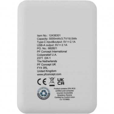 Logotrade reklaminės dovanos nuotrauka: Asama 5000 mAh C tipo perdirbto plastiko maitinimo blokas