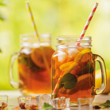 Logotrade reklaminiai produktai nuotrauka: Stiklinė su rankena ir dangteliu TREVISO 450 ml