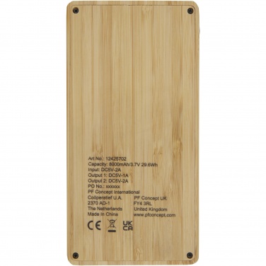 Logotrade korporatīvās dāvanas foto: Alata 8000 mAh bambusa saules enerģijas banka