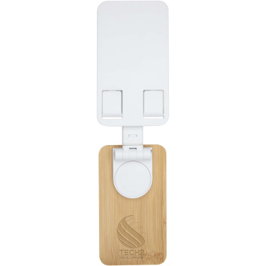 Лого трейд бизнес-подарки фото: Alfirk складная настольная подставка для телефона из переработанного пластика с бамбуковыми деталями