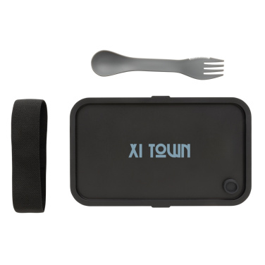 Logotrade profilreklam bild: Lunchlåda med spork i GRS återvunnen PP