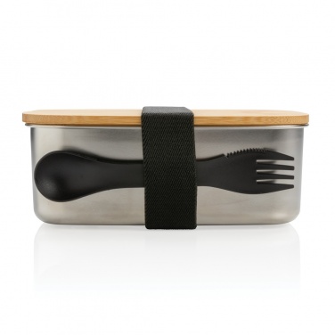 Logotrade profilreklam bild: Stainless steel lunchlåda med bambulock och spork