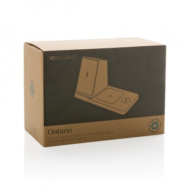 Logotrade presentreklam bild: Ontario RCS plast & bambu 15W 3-i-1 trådlös laddare