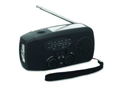 Logotrade presentreklam bild: Bärbar radioSOS med LED-ficklampa