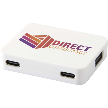 Logotrade profilreklam bild: Gaia 4-portars USB-hubb med USB-A- och Typ-C-utgång och dubbla ingångar – tillverkad av återvunnen plast